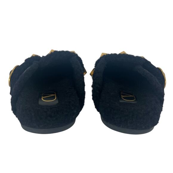Valentino Garavani Roman Stud Shearling Mules in Black - Picture 12 of 15